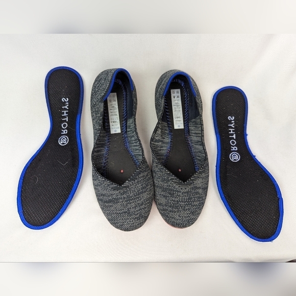 Rothys 8.5 Birdseye Charcoal Gray Round Toe Flats Halo Pink Sole Washable Comfy - Picture 9 of 10